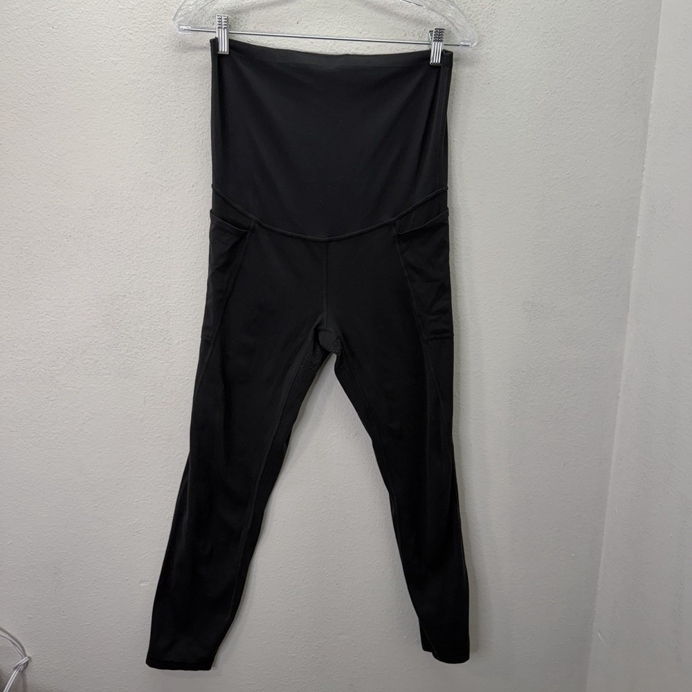 CRZ YOGA Black Active Maternity Leggings Size M Side Pockets Lounge Over Belly